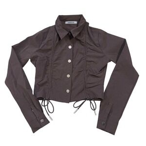 Maniere De Voir Womens Brown Ruched Cropped Button Down Shirt US Long Sleeve